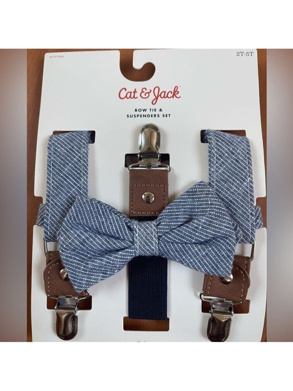 Cat & Jack Bow Tie And Suspenders Set Blue White Brown 2-5 T New